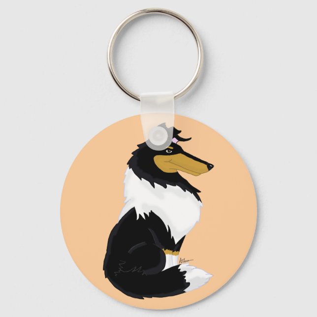 Tri-colour Rough Collie Cartoon Keychain (Front)