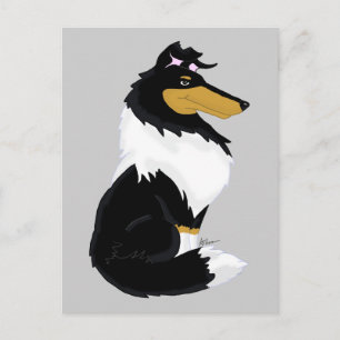 Tri-colour Rough Collie Cartoon Postcard