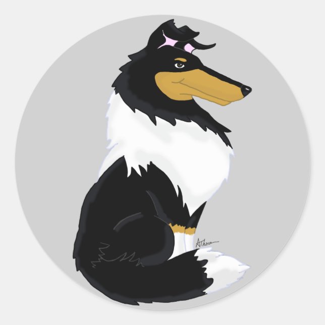 Tri-colour Rough Collie Cartoon Sticker (Front)
