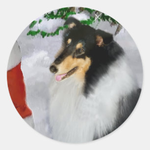 Tri-Colour Rough Collie Christmas Gifts Classic Round Sticker