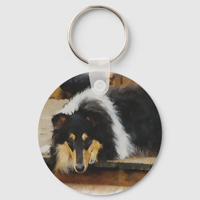Tri Colour  Rough Collie Gifts Art Key Ring (Front)