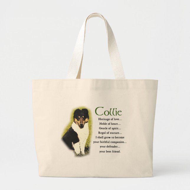 Tri Colour Rough Collie Gifts Large Tote Bag (Front)