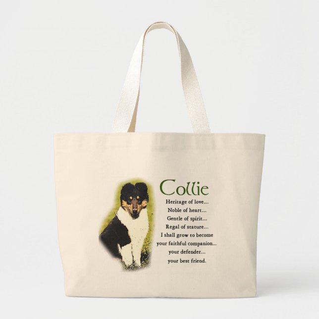 Tri Colour Rough Collie Gifts Large Tote Bag (Front)