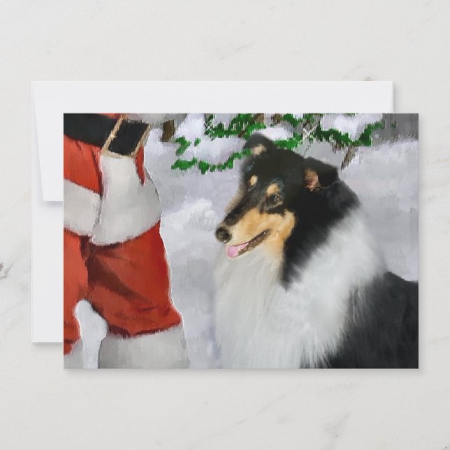Tri Colour Rough Collie Santa Christmas Card (Front)