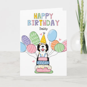 Tri Colour Sheepadoodle Dog Happy Birthday Card