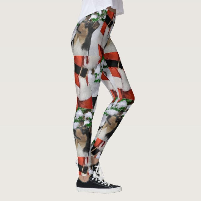 Tri Colour Smooth Collie Christmas Leggings (Right)