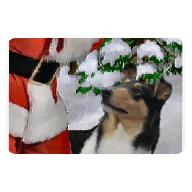 Tri Colour Smooth Collie With Santa Christmas  Magnet (Horizontal)