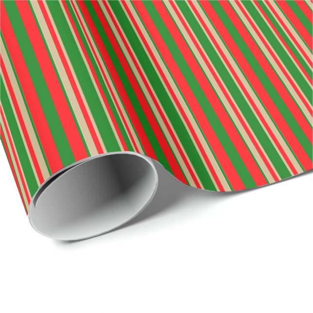 Tri-Colour Stripes in Christmas Red, Green & Gold Wrapping Paper (Roll Corner)