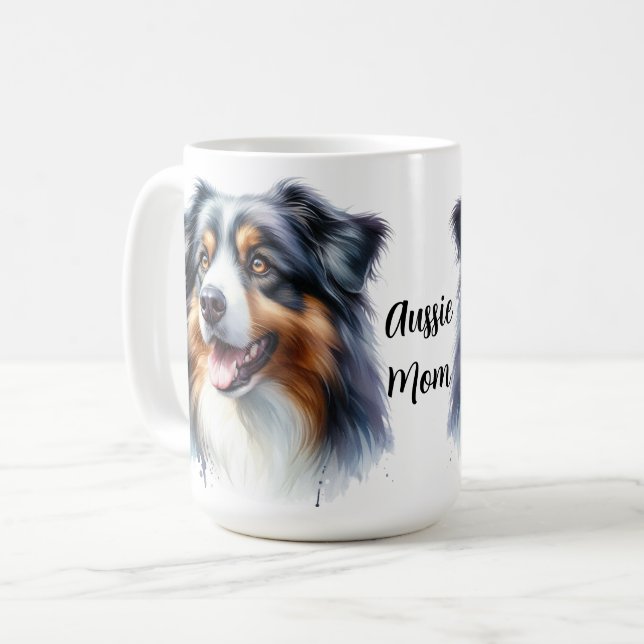 Tri-Coloured Australian Shepherd Dog Coffee Mug (Front Left)