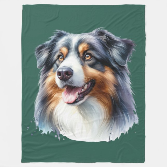 Tri-Coloured Australian Shepherd Dog Fleece Blanket (Front)