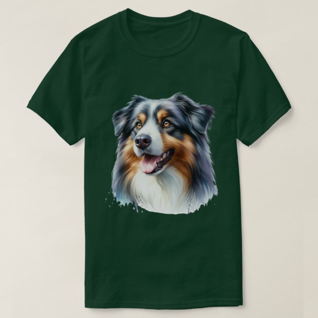 Tri-Coloured Australian Shepherd Dog T-Shirt (Design Front)
