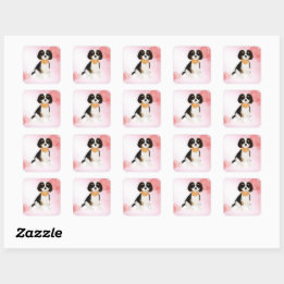 Tri-Coloured Cavalier King Charles Spaniel Puppy Square Sticker