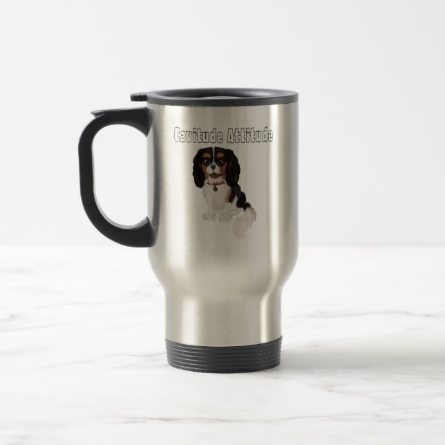 Tri-Coloured Cavalier King Charles Spaniel Travel Mug (Left)