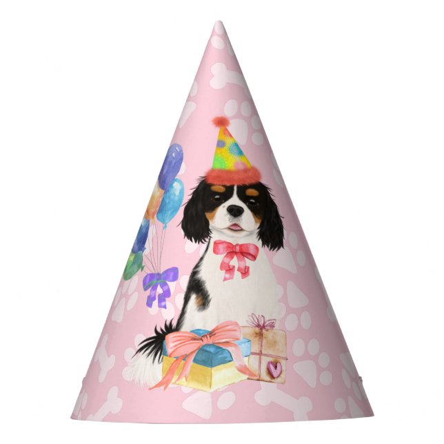 Tri Coloured Cavalier Spaniel Birthday    Party Hat (Front)