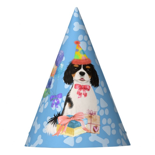 Tri Coloured Cavalier Spaniel Birthday     Party Hat (Front)