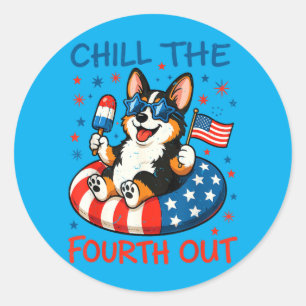 Tri Coloured Corgi 4th July Chill Fouth Out Corgi Classic Round Sticker