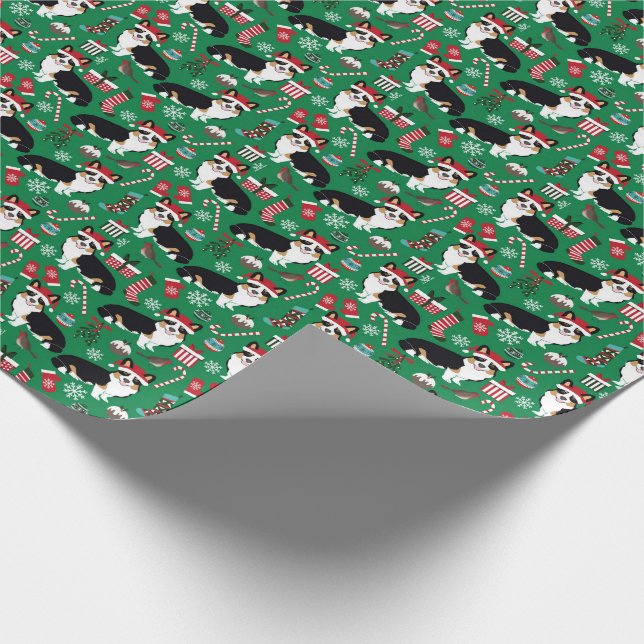 Tri coloured Corgi Christmas wrap Wrapping Paper (Corner)