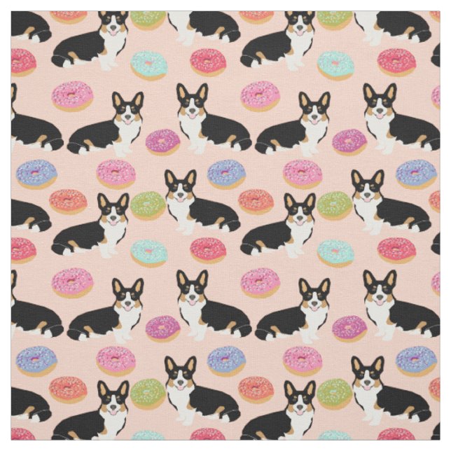 Tri coloured corgi doughnuts fabric - cute corgis (Swatch)
