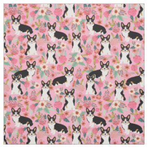 Tri Coloured Corgi Floral Fabric - cute corgis
