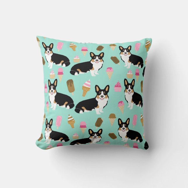 Tri Coloured Corgi Ice Cream pillow - cute corgis (Front)