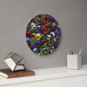 Tri Coloured Pansy Field, Large Clock