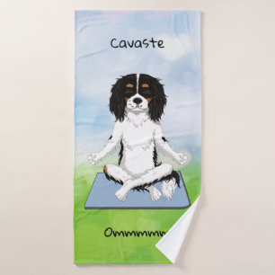 Tri-Coloured Yoga Cavalier King Charles Spaniel   Bath Towel