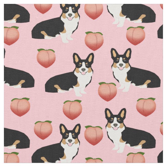 tri corgi peach emoji fabric (Close Up)