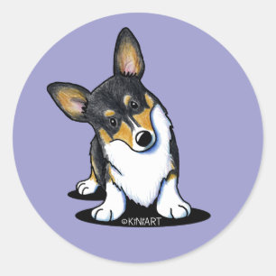 Tri Curious Corgi Classic Round Sticker