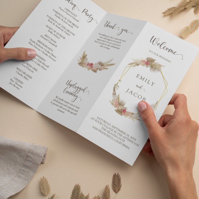 Tri-fold boho floral wedding program Flyer (Creator Uploaded)