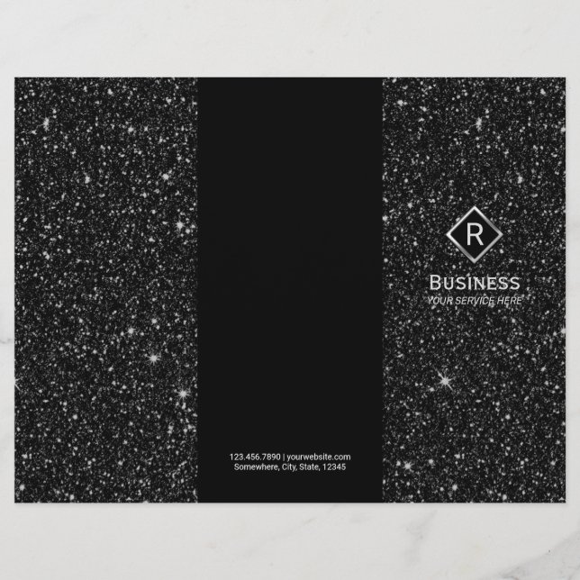 Tri-Fold Elegant Black Glitter Salon Brochures (Front)