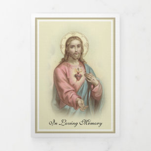 Tri-fold Heart of Jesus Catholic Funeral Memorial Card