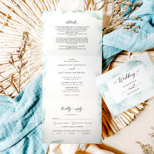 Tri-Fold Invitation with RSVP Watercolor Wedding