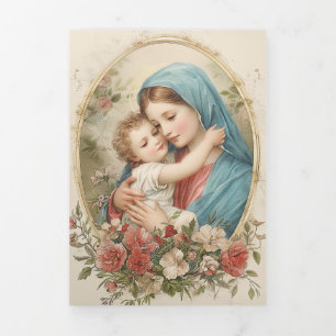 Tri-fold Mother Mary Jesus Catholic Funeral  Card