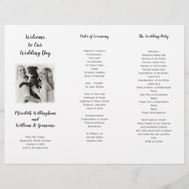 Tri-fold Photo Wedding Ceremony Program Template (Front)