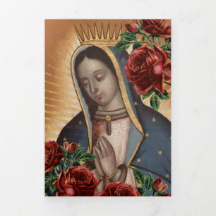 Tri-fold Religious Virgin Mary Catholic Funeral Card