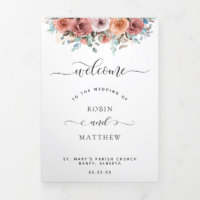 Tri fold Wedding Program and Watercolor Timeline