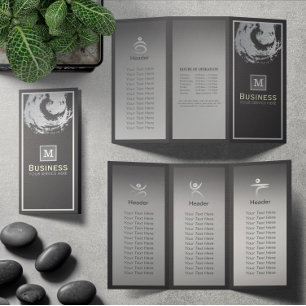 Tri-Fold Yoga Studio Brochure Black & Silver ZEN