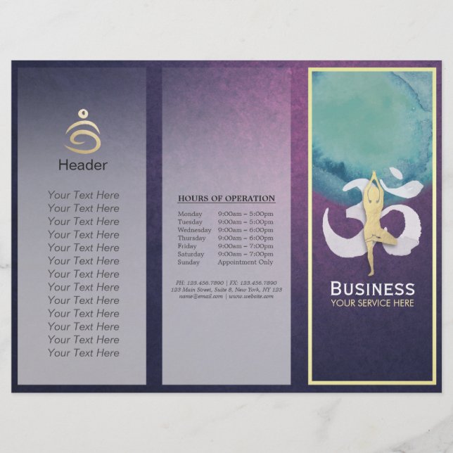 Tri-Fold Yoga Studio Brochures Meditation Pose Om (Front)