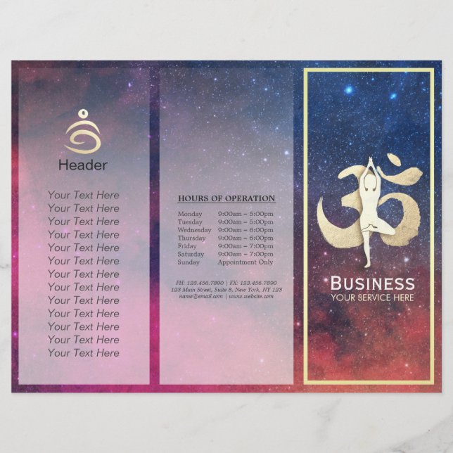 Tri-Fold Yoga Studio Brochures Meditation Pose Om (Front)