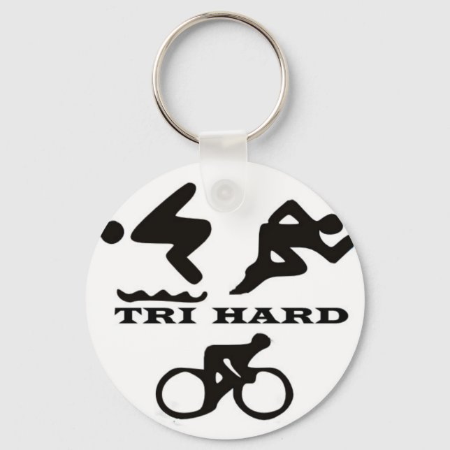 Tri Hard Triathlon Gifts Clothing and Accessories Key Ring (Front)