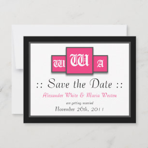 Tri-Monogram Fuchsia Modern Wedding Save the Dates Invitation