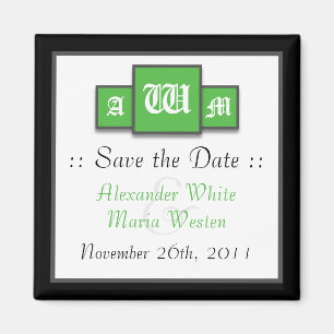Tri-Monogram Green Modern Save the Date Magnets