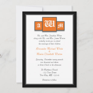 Tri-Monogram Orange Modern Wedding Invitations