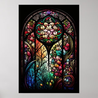 Tri-pane Floral Stained Glass Poster