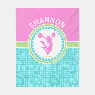 Tri-Pastel Colour Cheerleading With Aqua Tile Fleece Blanket