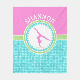 Tri-Pastel Colour Gymnastics With Aqua Tile Fleece Blanket