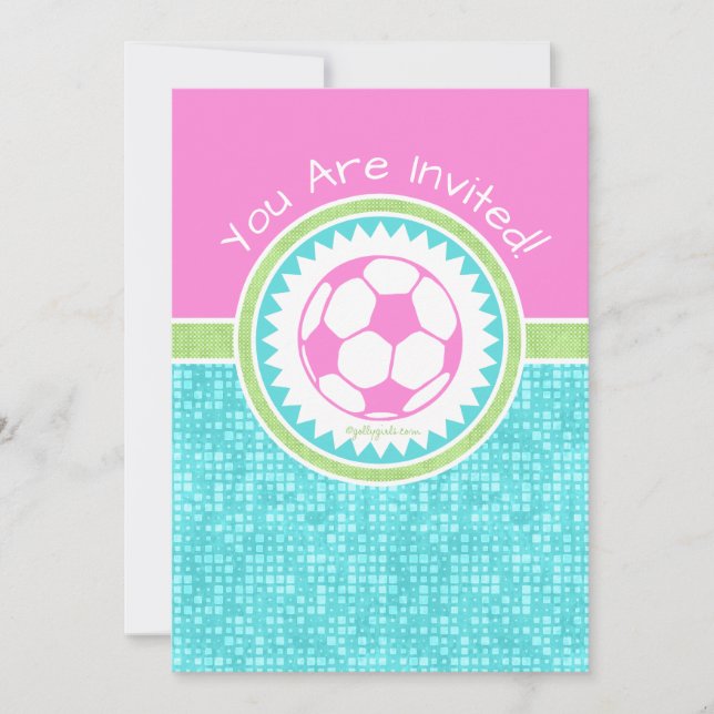 Tri-Pastel Colour Soccer With Aqua Tile Invitation (Front)