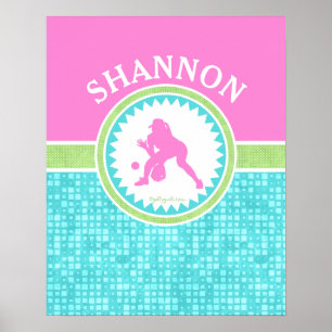 Tri-Pastel Colour Softball With Aqua Tile Poster