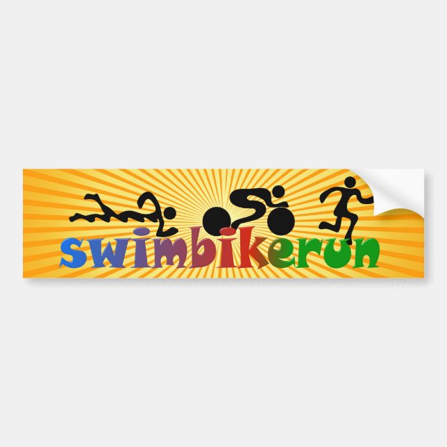 TRI Triathlon Swim Bike Run BLACK Bumper Design Bumper Sticker (Front)