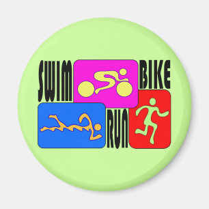 TRI Triathlon Swim Bike Run BRIGHT Square Design Magnet